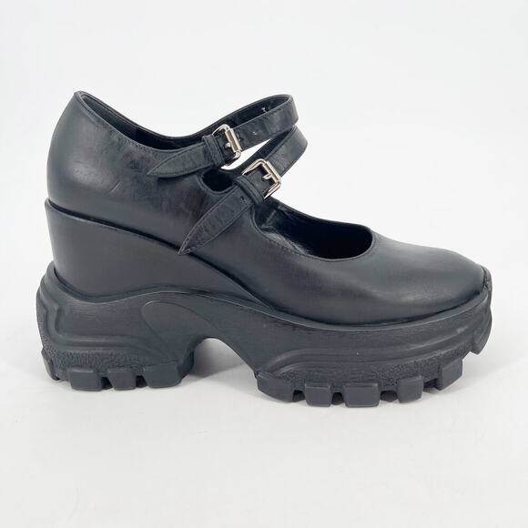Miu Miu Black Leather Double Mary Jane Platform Wedge Sneakers size IT 39 - Picture 3 of 14